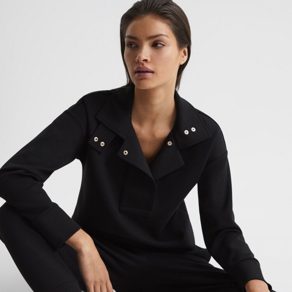 REISS MARTA TECHNICAL CASUAL CHIC BLACK FUNNEL NECK SWEATSHIRT SIZE XS